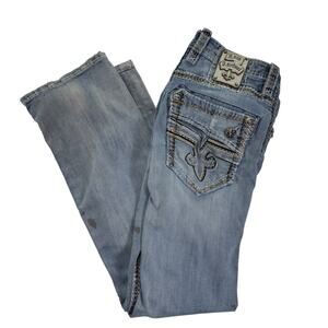 Men's Rock Revival Bootcut Size 33 Zester Embellished Pockets Jeans
